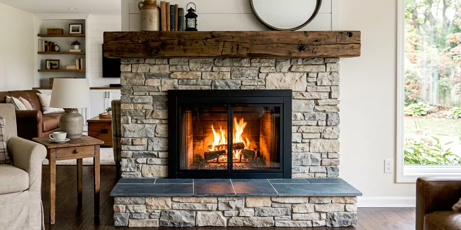 Modern and Farmhouse Fireplace Makeover Edison