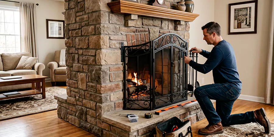 Custom and Decorative Fireplace Screen Installation Edison